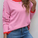 Pink XL Madelynn Striped Drop Shoulder Sweater