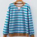 Sky Blue Stripe Medium Madiena Trim Drop Shoulder Sweatshirt