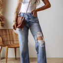  Madilyn Distressed Raw Hem Straight Leg High Waist Jeans