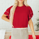  Madilynn Ruffle Short Sleeve Sweater