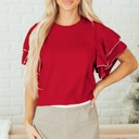 Racing Red Large Madilynn Ruffle Short Sleeve Sweater