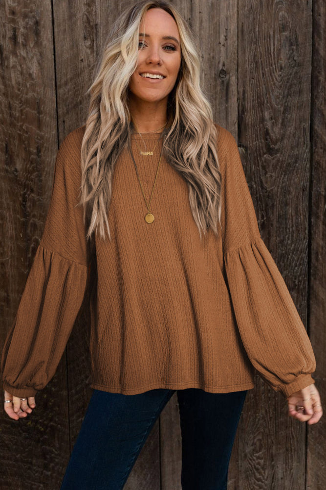 Madison Knit Jacquard Puffy Long Sleeve Top