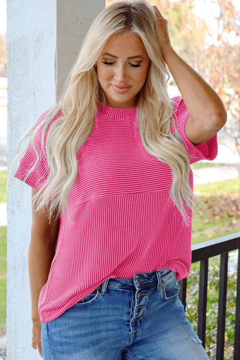 Madison Plain Corded Knit Mock Neck Top