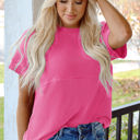 Madison Plain Corded Knit Mock Neck Top