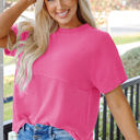 Bright Pink Medium Madison Plain Corded Knit Mock Neck Top