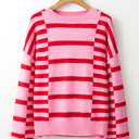 Pink Stripe Small Madison Shoulder Ribbed Trim Sweater