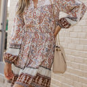 Multicolored Large Maeve Lace Splicing Split Neck Paisley Ruffle Mini Dress