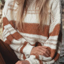  Maggie Striped Knit Puff Sleeve Casual Sweater