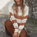  Maggie Striped Knit Puff Sleeve Casual Sweater