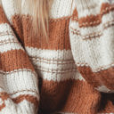  Maggie Striped Knit Puff Sleeve Casual Sweater