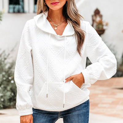 Magnolia Cable Lattice Texture Kangaroo Pocket Hoodie