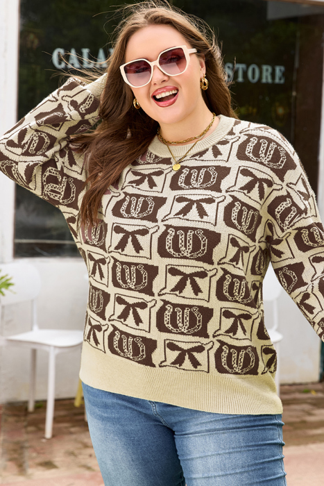 Magnolia Horseshoe Print Checkered PLUS Sweater