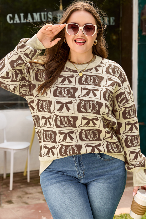 Magnolia Horseshoe Print Checkered PLUS Sweater