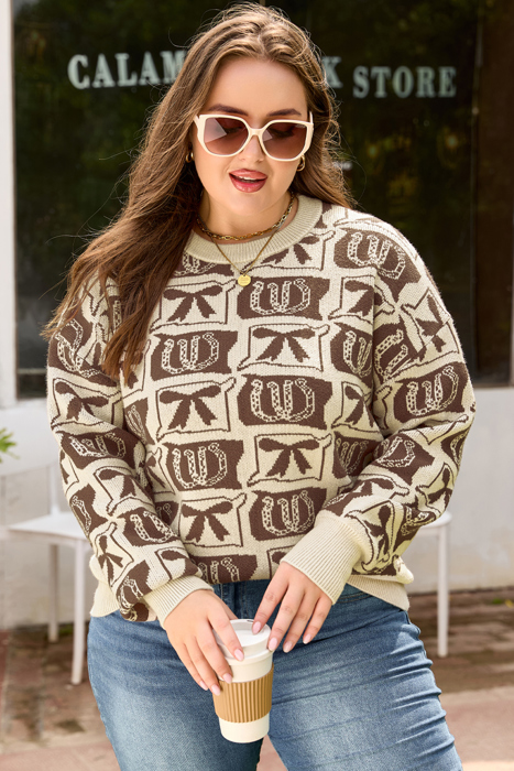 Magnolia Horseshoe Print Checkered PLUS Sweater