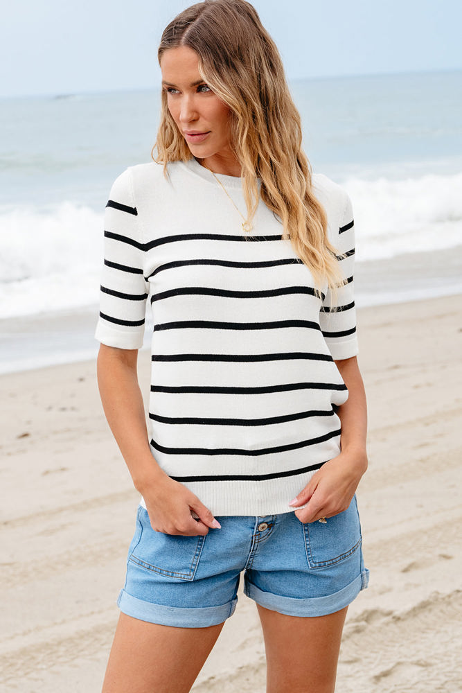 Maisy Striped Half Sleeve Knitted Top