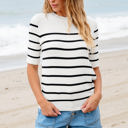  Maisy Striped Half Sleeve Knitted Top