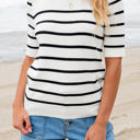 White Stripe Large Maisy Striped Half Sleeve Knitted Top