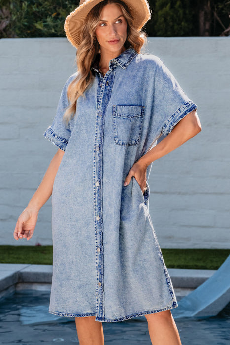 Makayla Loose Medium Wash Chambray Dress