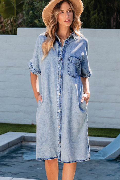 Makayla Loose Medium Wash Chambray Dress