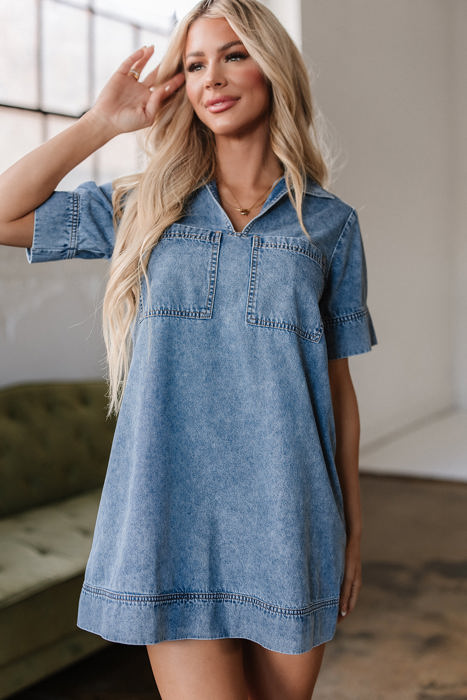 Makenzie Short Sleeve Collared Denim Dress