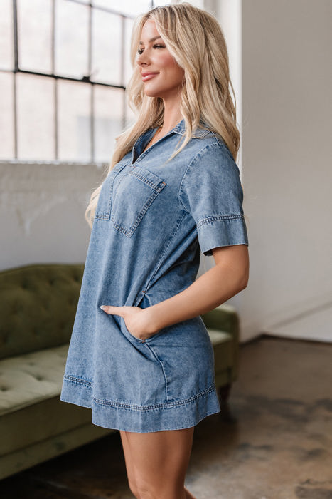 Makenzie Short Sleeve Collared Denim Dress