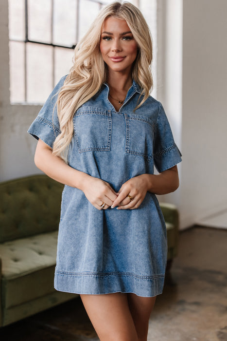 Makenzie Short Sleeve Collared Denim Dress