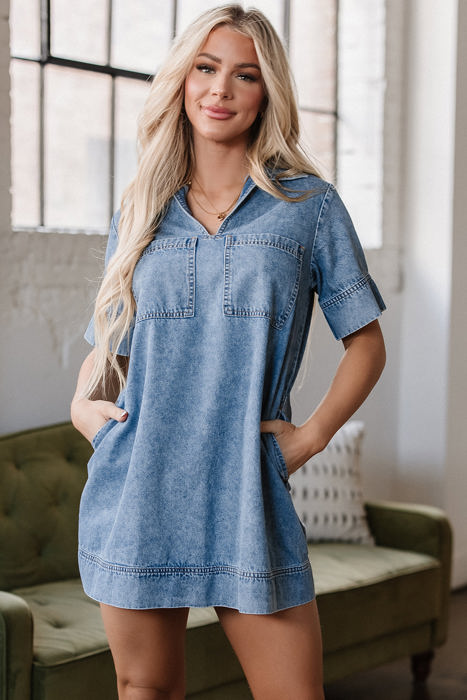 Makenzie Short Sleeve Collared Denim Dress