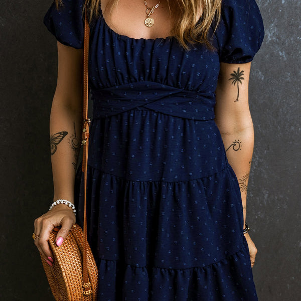 Malaya Swiss Dot Tied Tiered Dress