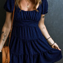  Malaya Swiss Dot Tied Tiered Dress