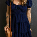 Navy Blue Large Malaya Swiss Dot Tied Tiered Dress