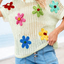 White Large Malaysia Crochet Flower Hollow-out Sweater