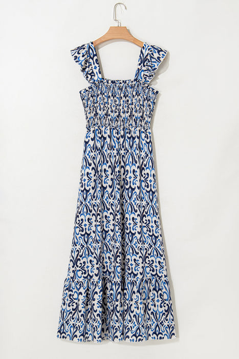 Malka Boho Smocked High Waist Maxi Dress