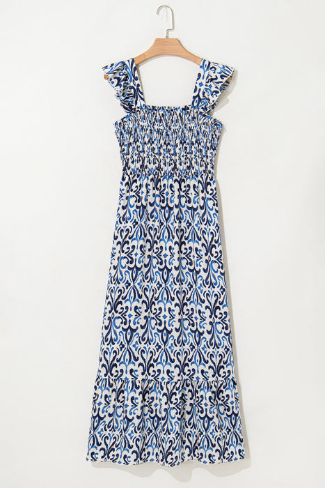 Malka Boho Smocked High Waist Maxi Dress