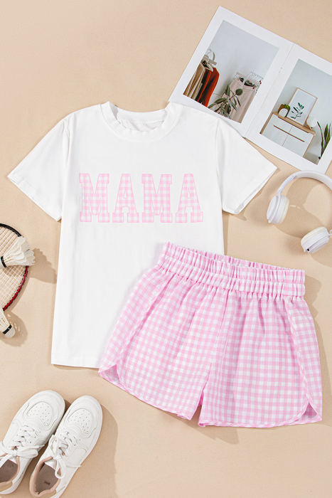 MAMA Printed Tee and Plaid Shorts Lounge Set