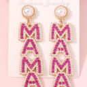  MAMA Rhinestone Pearl Dangle Stud Earrings