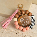  MAMA Wood Pendant Leopard Fringe Keychain