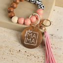  MAMA Wood Pendant Leopard Fringe Keychain