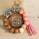  MAMA Wood Pendant Leopard Fringe Keychain