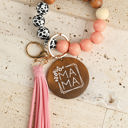  MAMA Wood Pendant Leopard Fringe Keychain