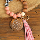 Pink MAMA Wood Pendant Leopard Fringe Keychain