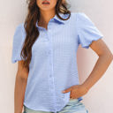  Mandy Gingham Short Puff Sleeve Button Up Top
