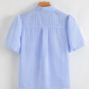  Mandy Gingham Short Puff Sleeve Button Up Top