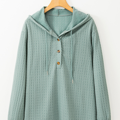 Mandy Textured Drawstring Hooded Long Sleeve Top