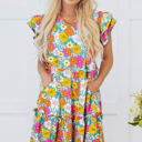  Mara Floral Flutter Sleeve Mini Dress