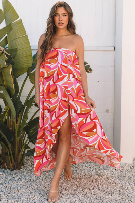 Maren Floral High Low Bandeau Vacay Dress