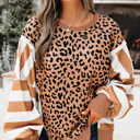 Khaki Stripe XL Margot Casual Sweatshirt with Slits