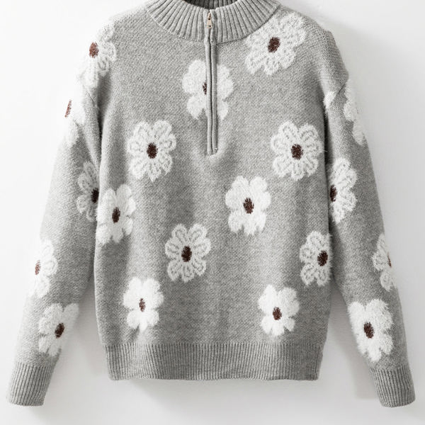Maria Floral Half Zip Drop Shoulder Sweater | Jane.com