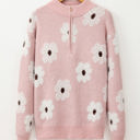 Pink XXL Maria Floral Half Zip Drop Shoulder Sweater