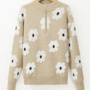 Khaki Medium Maria Floral Half Zip Drop Shoulder Sweater