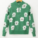 Green XXL Maria Floral Half Zip Drop Shoulder Sweater